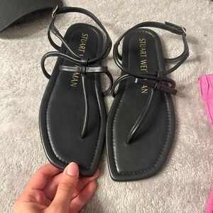 Stuart Weitzman Black Leather Sandals